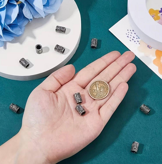 Набор бусин с рунами 6 шт, металлические бусины для браслетов и украшений, символы викингов, отверстие 6 мм Киев - изображение 3