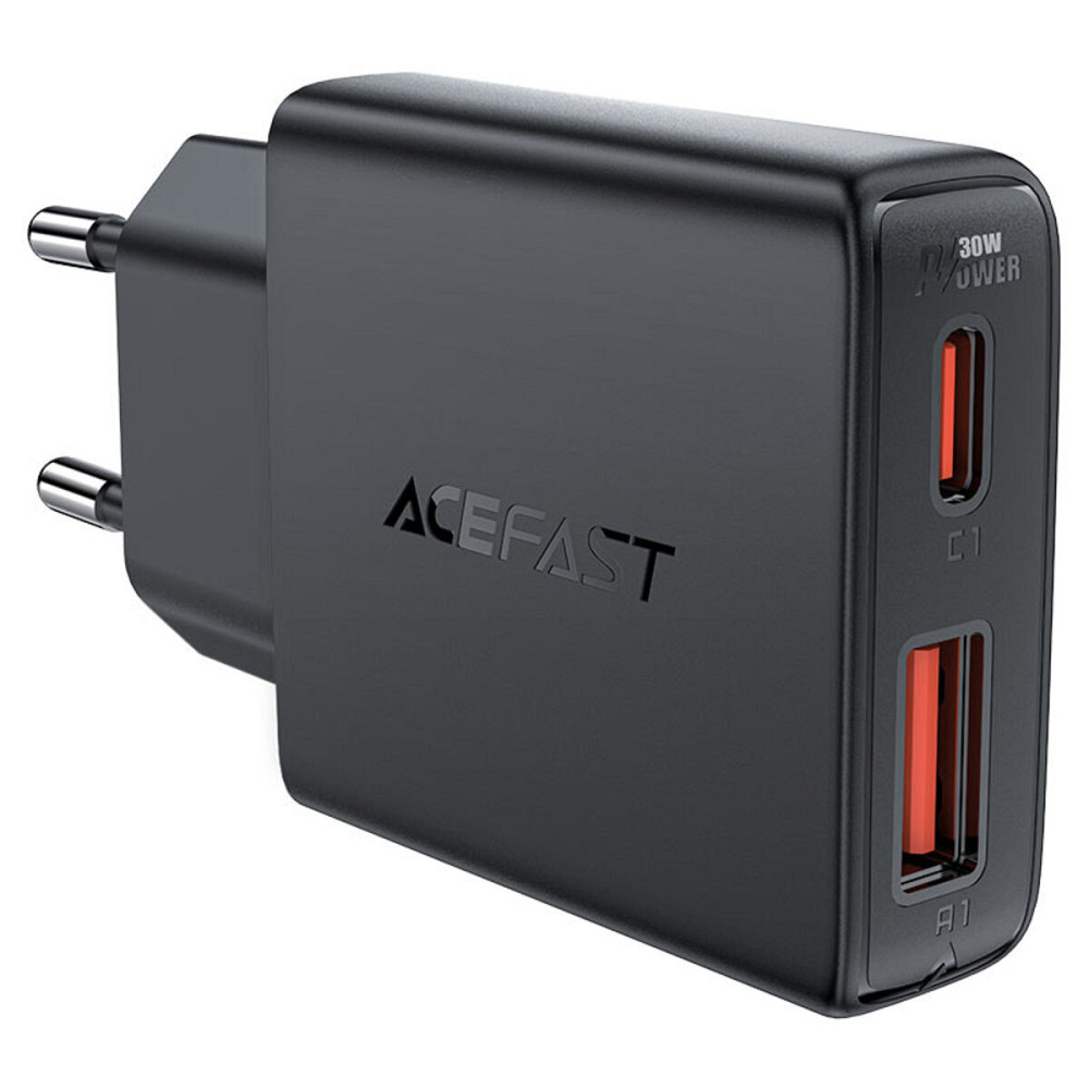 Мережевий зарядний пристрій ACEFAST A69 PD30W GaN (USB-A+USB-C) ultra-thin charger Black Киев - изображение 1