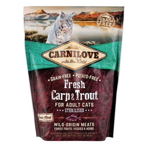 Корм сухой Carnilove Fresh Carp and Trout Sterilised for Adult Cats для взрослых стерилизованных и кастрированных кошек из карп Киев - изображение 1