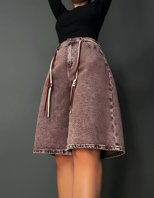 Шорти жіночі джинсові Liana 4-053 бермуди з резинкою на талії та поясом великі розміри коричневі, коричневий, З6, 36, 99 см, 126 см Київ - фото 11