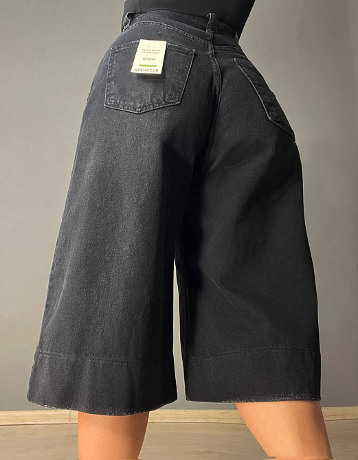 Шорти жіночі джинсові Sherocco 400 бермуди довгі з високою посадкою і манжетом чорні, чорний, 26, 26 Одеса - фото 3