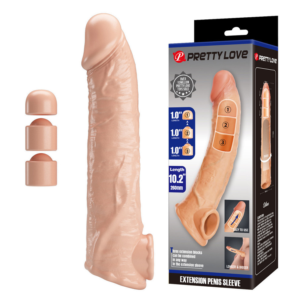 Подовжуюча насадка на член - Pretty Love Extension Penis Sleeve Flesh, 26 см Sex Aura Київ - фото 1