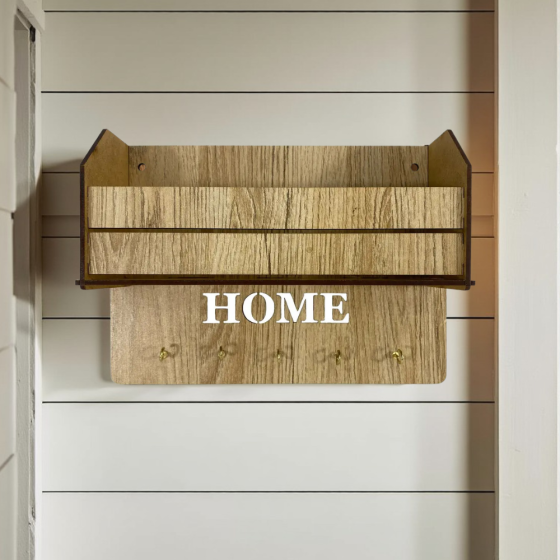 Ключница настенная, полка органайзер для ключей, мелочей и аксессуаров, деревенная с 5 металлическими крючками, 24х17х7 см Каменец-Подольский