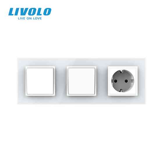 LIVOLO Двоклавішний вимикач (1-1) з розеткою Livolo білий скло (VL-C7K1/K1/FCTC16A-6WP) Коломия
