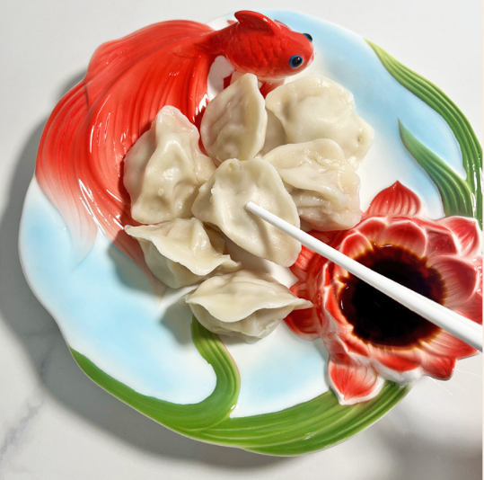 Тарелка обеденная Золотая рыбка китайский лепной костяной фарфор 23 см соусник Лотос Кременчуг - изображение 3