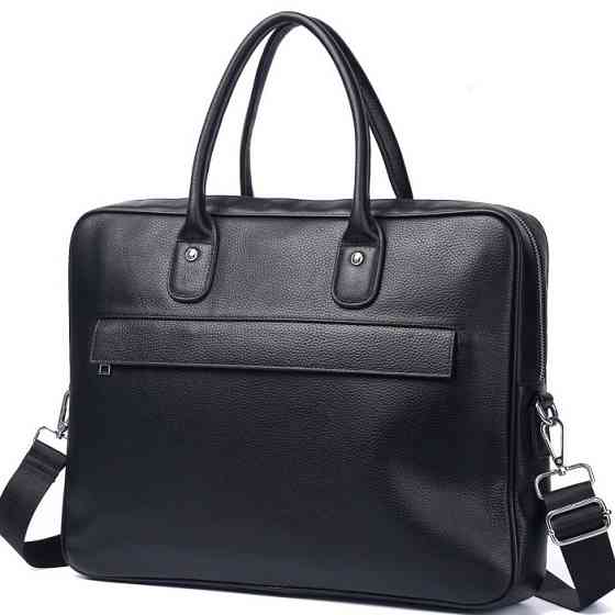 Чорна шкіряна чоловіча сумка для ноутбука Tiding Bag Київ