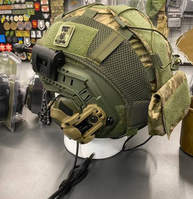 Тактический комплект шлем Fast с кавером + наушники Earmor М32 + крепление чебурашка + противовес (Оливковый) XL Винница - изображение 6