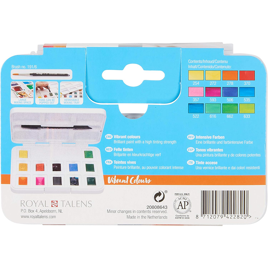 Набір акварельних фарб VAN GOGH Pocket box VIBRANT COLOURS 12 кювет Royal Talens Київ - фото 8