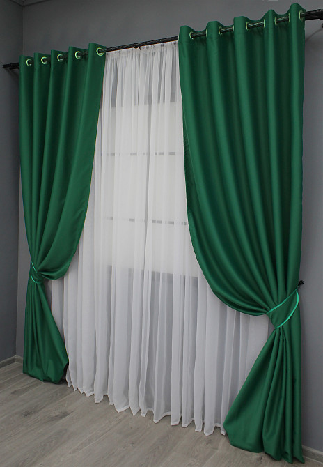 Комплект штор на люверсах VR-Textil Midnight № 1398ш 150х270 см 2 шт Зеленый ( 37-0138) Киев - изображение 3