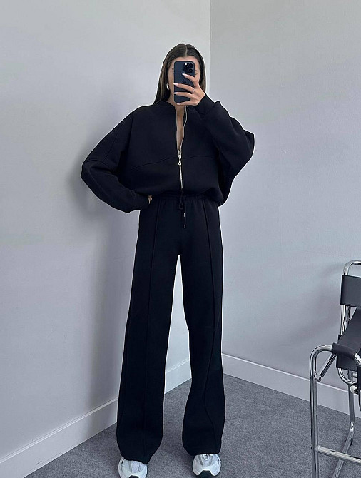 Женский базовый повседневный костюм двойка качественная турецкая двухнить Черный, 46/48 Одесса - изображение 1