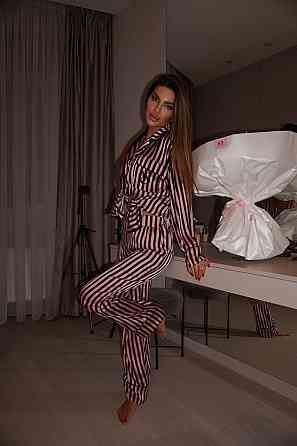 Женская шелковая пижама двойка в полоску Черный, 40/42 Одесса