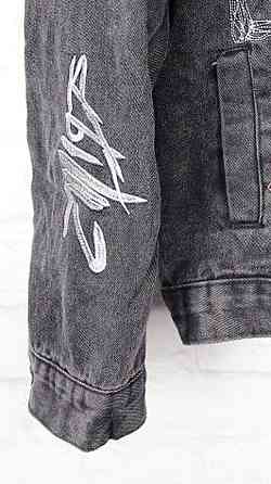 Джинсовая куртка женская оверсайз с надписью р 42-48 Серый Харьков