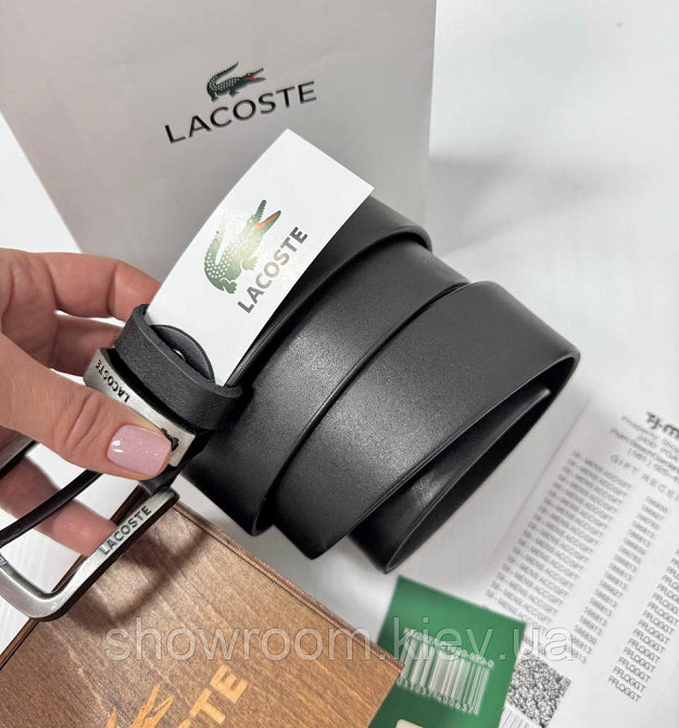Мужской кожаный брендовый ремень Lacoste (987) черный Киев - изображение 4