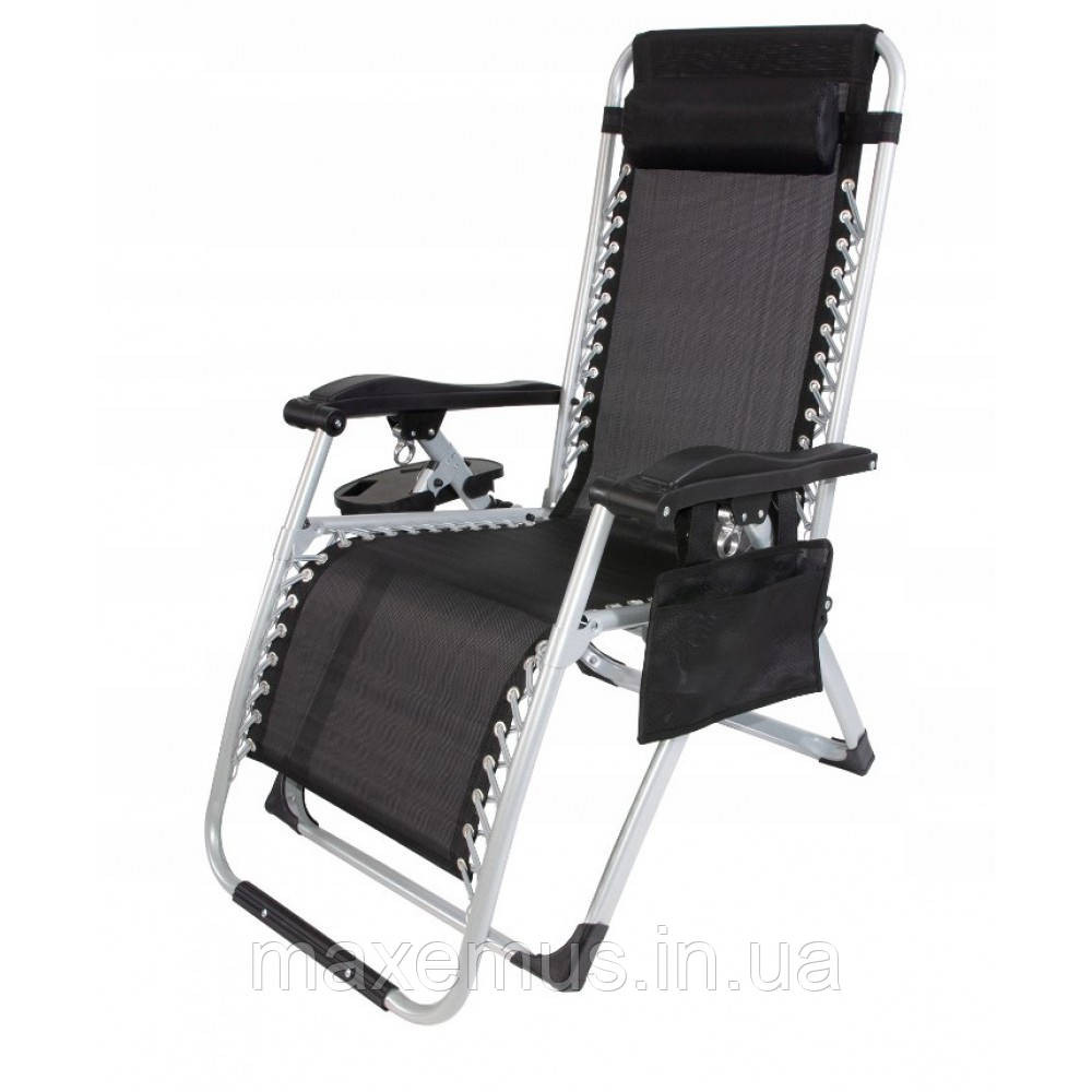 Раскладное кресло шезлонг туристический Bonro BG-006 черный + карман Садовый лежак пляжный шезлонг Мостиска - изображение 6