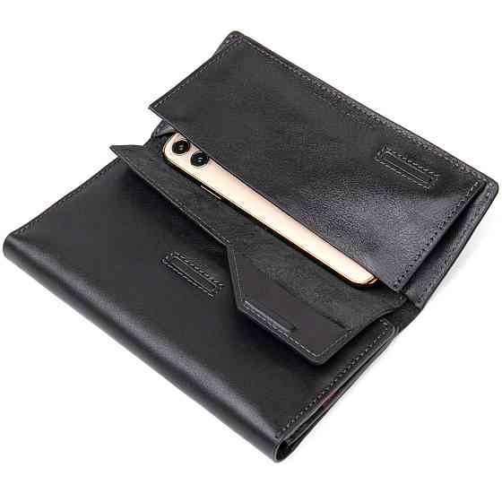 Шкіряне глянсове портмоне GRANDE PELLE 11471 Чорний Київ