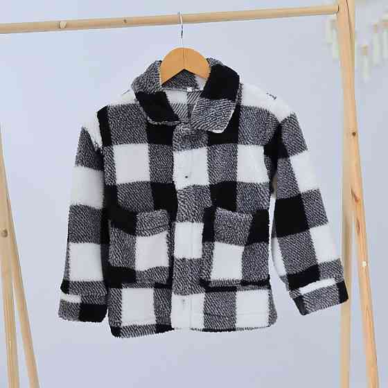 Дитяча тепла куртка тедді на змійці в чорно-білу клітинку Кам'янець-Подільський