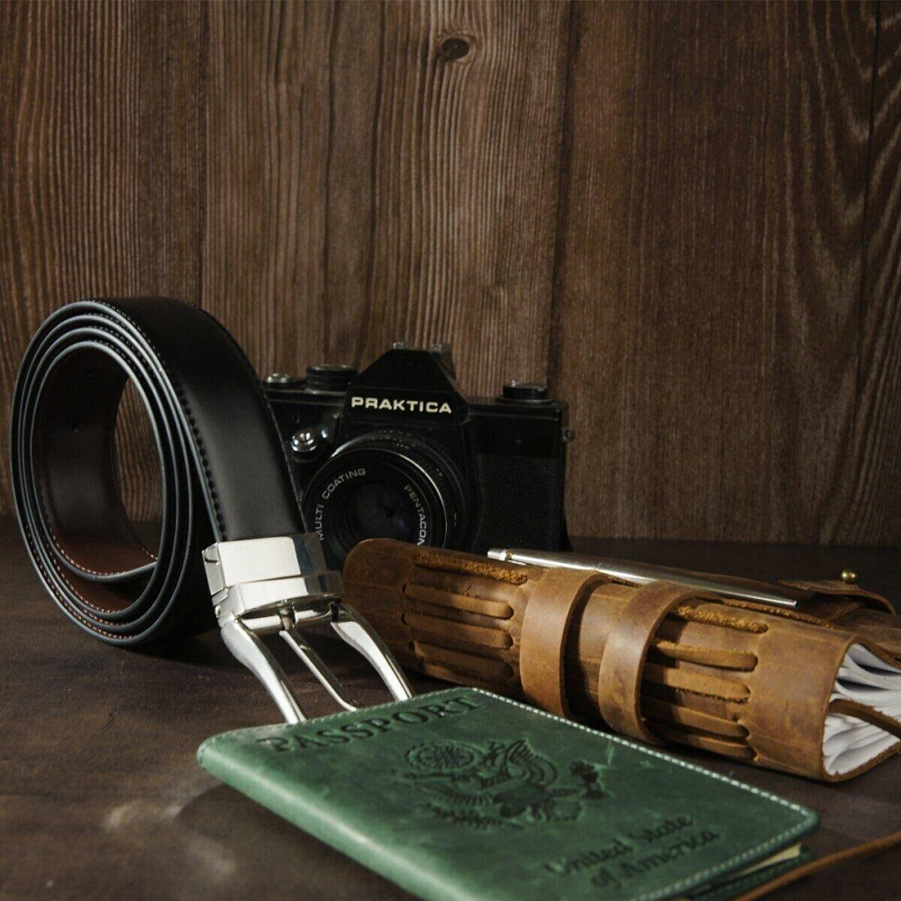 Ремінь чоловічий двосторонній механіка Vintage 20224 Чорний Київ - фото 8