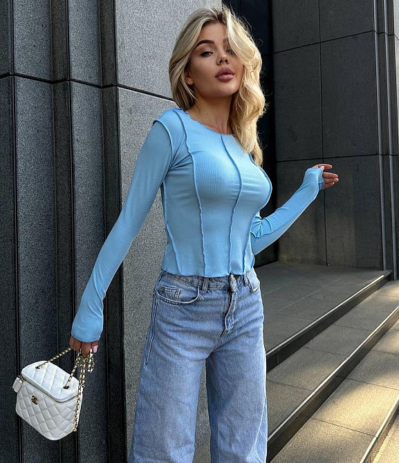 Реглан женский ACCORDDREAM 20530 лонгслив вывернутые швы рубчик, голубой, one size Киев - изображение 5