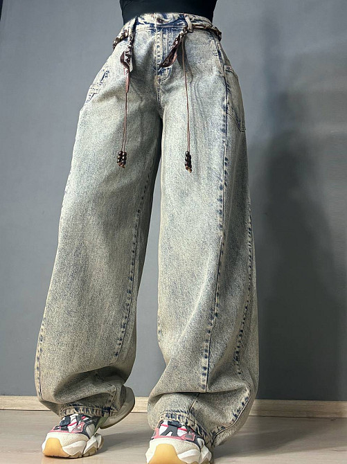 Джинсы женские Ijjass 6059 baggy супер широкие оверсайз с поясом винтажные голубые, голубой, 29, 29, 78 см Киев - изображение 12