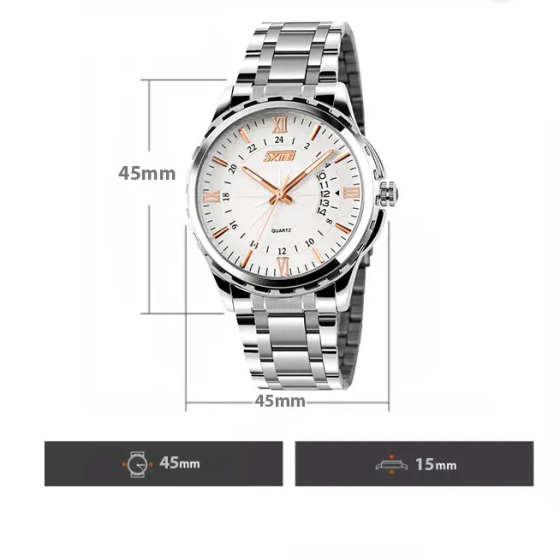 Чоловічий наручний годинник Skmei 9069 Сріблястий з золотистим Київ