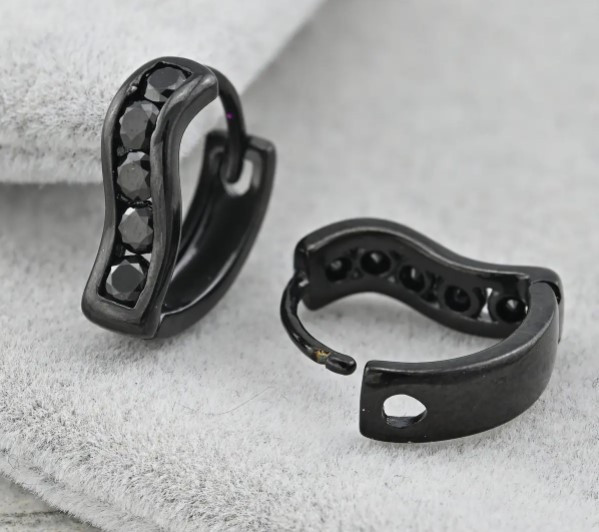 Серьги Xuping 37323, размер 15*4мм, черные фианиты, позолота Black gun Киев - изображение 2