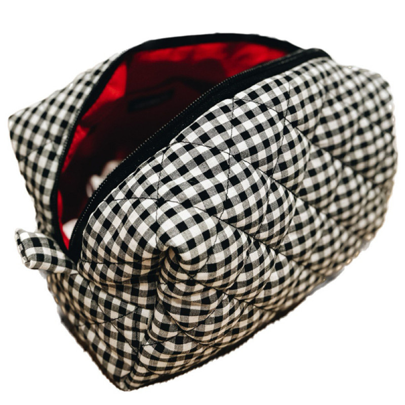 Большая женская хлопковая косметичка в клеточку 24x13x13 см (Черно-белый) Сумы - изображение 1