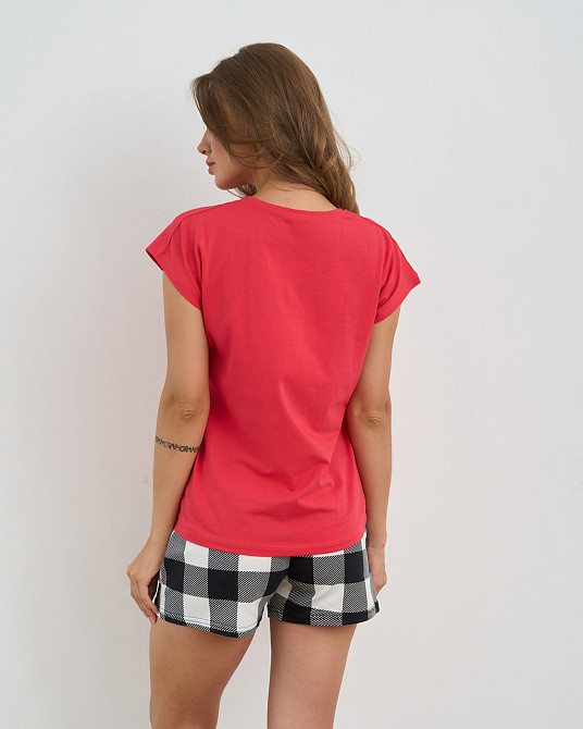 Женская пижама комплект с шортиками в клетку - Кофе, котики и книги Nicoletta 60244 XL, Красный Киев - изображение 4