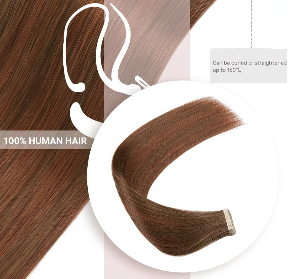 Накладные пряди на клейкой основе натуральные волосы 50 см ленточное наращивание шоколадные с рыжим оттенком Киев - изображение 3