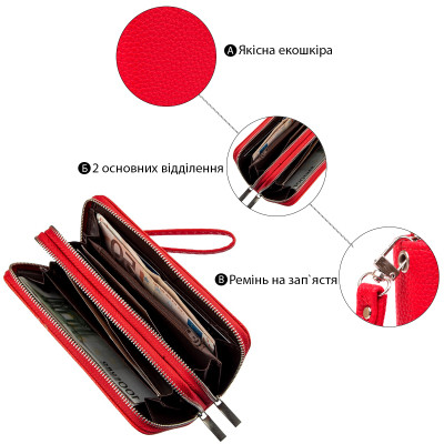 Гаманець Kivi З зернистої екошкіри Яскраво-червоний (19044) Вінниця - фото 5