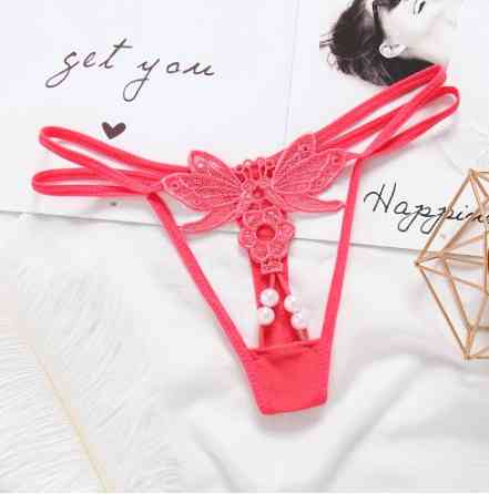 Стрінги з намистинками та метеликом коралові - розмір універсальний, резинка до 86см Київ