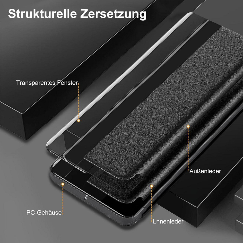 Чехол для Samsung Galaxy S24 Clear View флип кожаный ультратонкий ударопрочный с прозрачным окном черный Киев - изображение 3