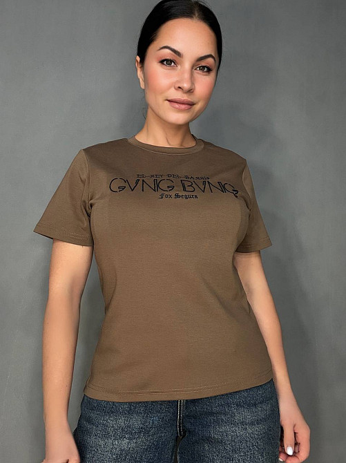 Футболка жіноча A-N 30153 з вишивкою базова однотонна one size, коричневий, one size Київ - фото 1