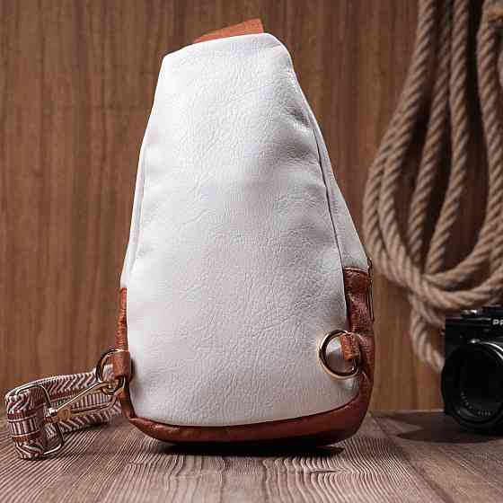 Невелика жіноча сумка через плече з екошкіри з акцентом на текстильну лямку Білий (Vintage) Київ