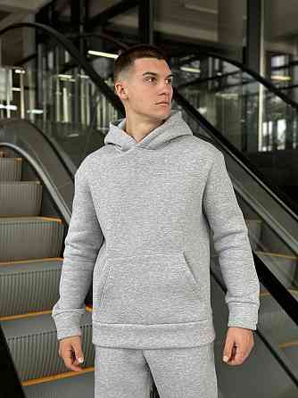 Теплое мужское худи на флисе с капюшоном серое меланжевое Pobedov 008 ЗИМА Киев