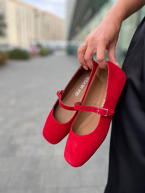 Балетки женские SEE SEVEN красные натуральная замша с квадратным носком размер 36-41 (1516) Коломыя - изображение 9