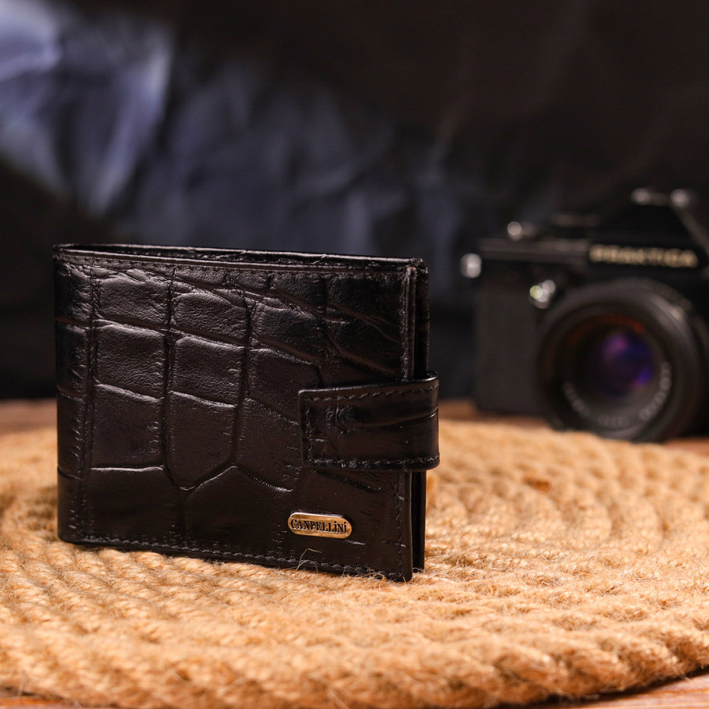 Кошелек мужской из натуральной фактурной кожи CANPELLINI 21511 Черный Киев - изображение 3