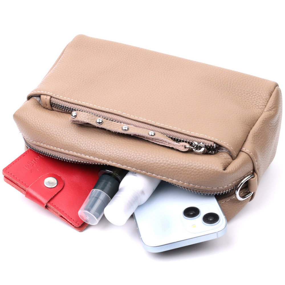 Сумка для женщин с акцентом на стильный бегунок из натуральной кожи Vintage 22650 Бежевая Киев - изображение 10