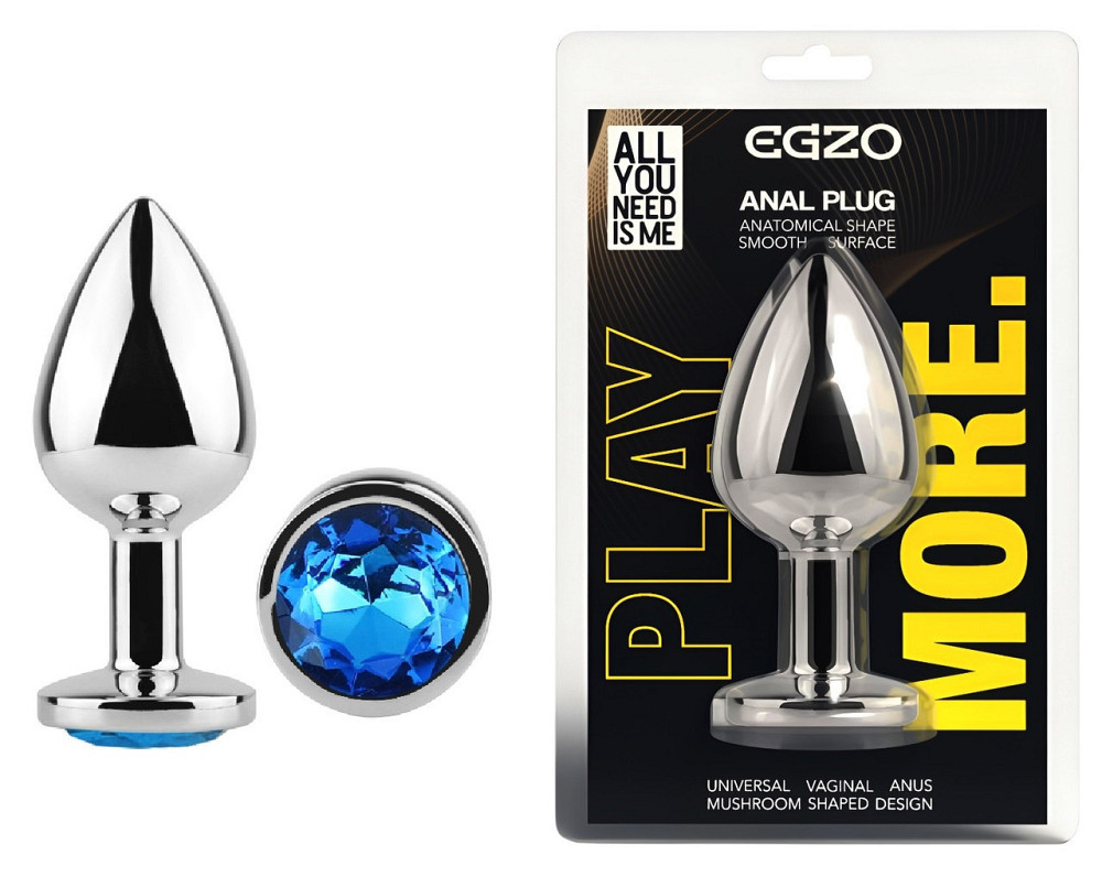 Анальная пробка с кристаллом EGZO - Silver Round Plug Blue size S Sex Aura Киев - изображение 1