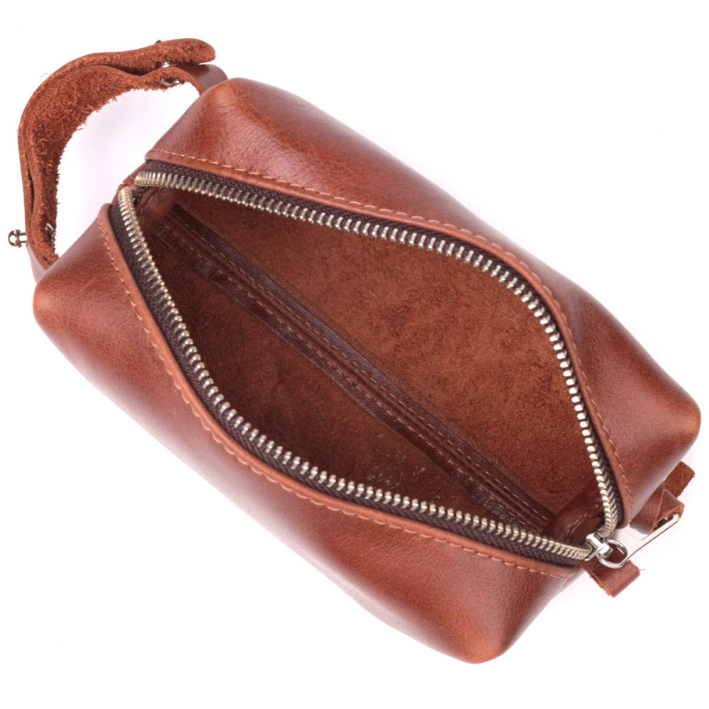 Косметичка невеликого розміру з гладкої шкіри на блискавці Серце GRANDE PELLE 16762 Світло-коричнева Київ - фото 6