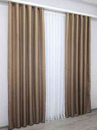 Комплект готовых штор VR-Textil Лен-блэкаут Лен Мешковина № 825ш Темный беж 150х270см 2 шт (30-610) Киев