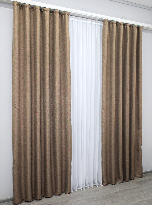 Комплект готовых штор VR-Textil Лен-блэкаут Лен Мешковина № 825ш Темный беж 150х270см 2 шт (30-610) Киев - изображение 4