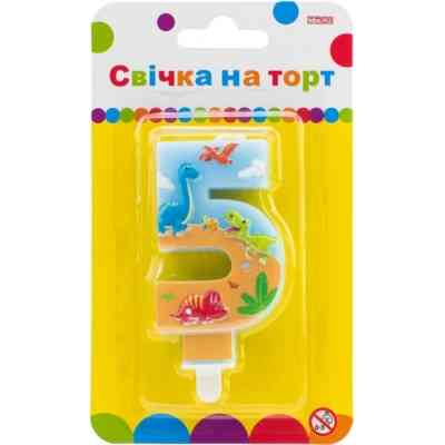 Свічка Maxi двостороння "5" із зображенням динозаврів висотою 7,62 см (MX622099-5) Вінниця