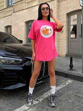 Женская удлиненная оверсайз футболка с милым принтом турецкий кулир Одесса