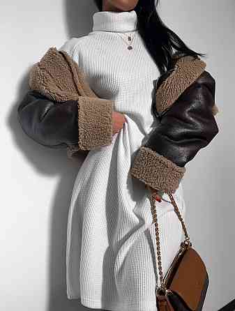 Женское стильное объемное теплое платье плотное Ангора вязкая Молочный Одесса