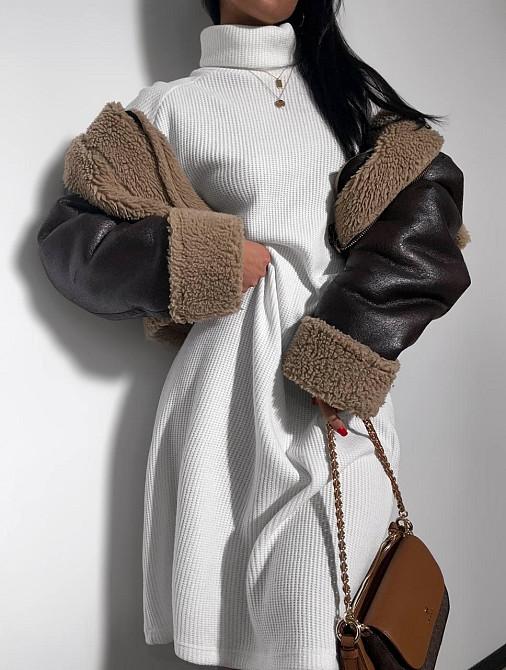 Женское стильное объемное теплое платье плотное Ангора вязкая Молочный Одесса - изображение 2