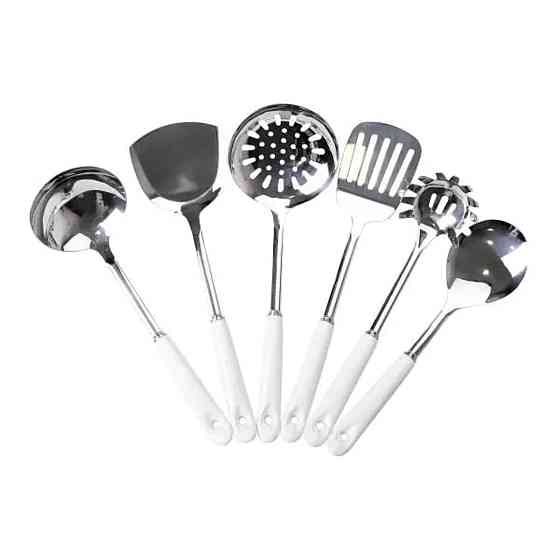 Набір кухонного приладдя на підставці 7 предметів кухонні аксесуари на підставці Білий із сріблястим HP-20-70 Коломия