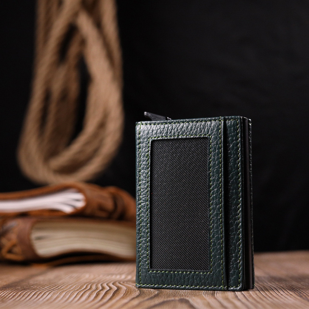 Оригинальная визитница из натуральной зернистой кожи KARYA 20976 Зеленый Киев - изображение 2