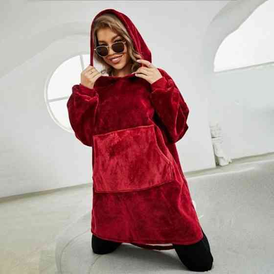 Плед толстовка с капюшоном (100х80см) HUGGLE HOODIE, Бордовый / Плед-худи / Оверсайз толстовка плед с капюшоном Киев