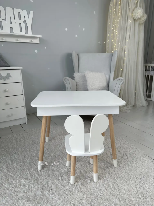 Дитячий столик з ящиком для олівців + стільчик Метелик (Білий) Вінниця - фото 3