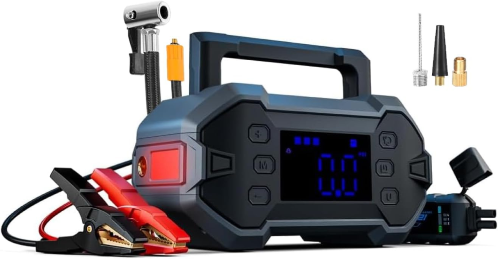 Уцінка Пусковий зарядний пристрій GK-J1206P 3000A 20000mAh з компресором 150 PSI, Power Bank 12V для авто до 8.0 л Київ - фото 2